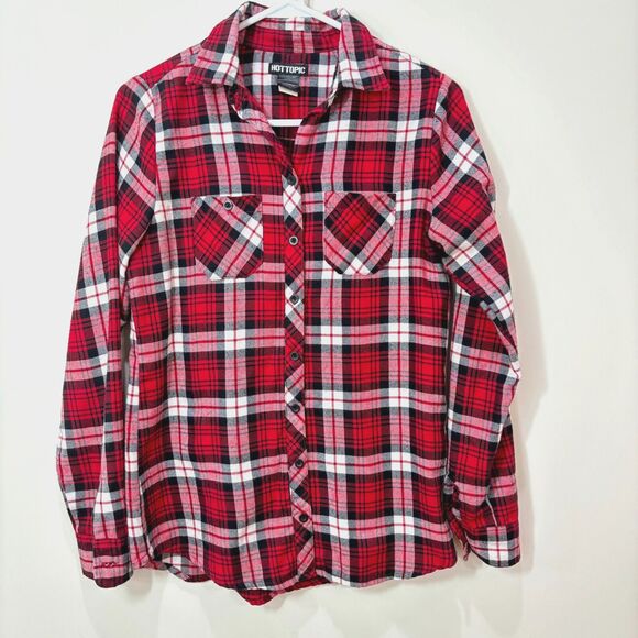 Hot Topic Red Plaid Sugar Skull Flannel Shirt Small Goth Romantic Steam Punk - Picture 1 of 11